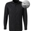 OLYMP Hemd, Super Slim Fit, Jersey Geruchshemmend, Schwarz Gemustert