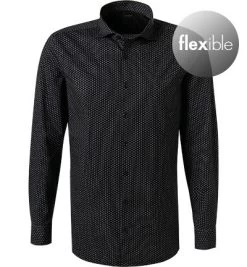 OLYMP Hemd, Super Slim Fit, Jersey Geruchshemmend, Schwarz Gemustert
