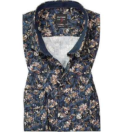 OLYMP Hemd, Body Fit, Baumwolle, Extra Langer Arm, Marine Gemustert