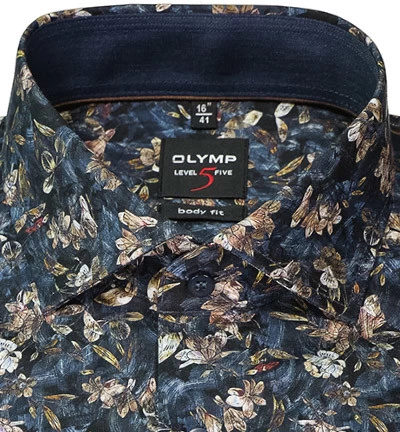 OLYMP Hemd, Body Fit, Baumwolle, Extra Langer Arm, Marine Gemustert – Bild 2