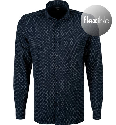 OLYMP Hemd, Modern Fit, Jersey Geruchshemmend, Extra Langer Arm, Marineblau Gemustert