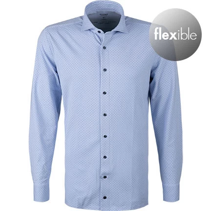 OLYMP Hemd, Modern Fit, Jersey Geruchshemmend, Extra Langer Arm, Bleu Gemustert