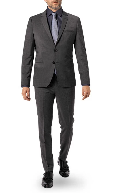 Hugo Anzug, Extra Slim Fit, Schurwoll-Stretch, Grau Meliert
