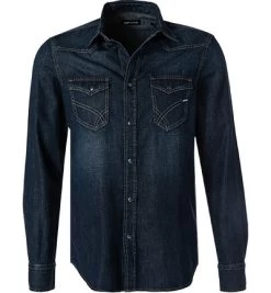 Gas Jeanshemd, Baumwolle-Leinen, Dunkelblau