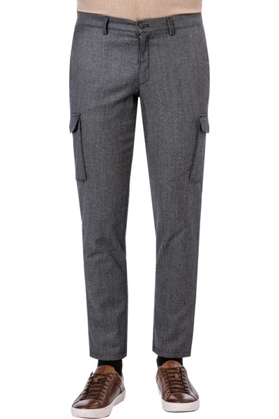 Cargohose Victor C, Schurwolle Waschbar, Dunkelblau Meliert