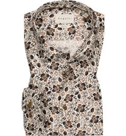 Bugatti Hemd, Modern Fit, Baumwolle, Braun-weiß Gemustert