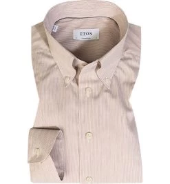 ETON Hemd, Contemporary Fit, Baumwolle, Beige-weiß Gestreift