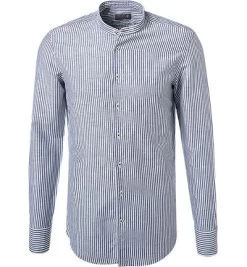 Hemd, Slim Fit, Leinen, Dunkelblau-weiß Gestreift