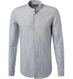 Hemd, Slim Fit, Leinen, Olivegrün-weiß Gestreift