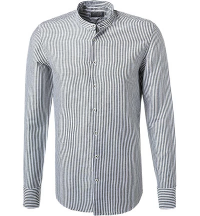 Hemd, Slim Fit, Leinen, Olivegrün-weiß Gestreift