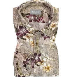 Hemd, Slim Fit, Reines Leinen, Braun Gemustert