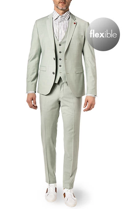 CINQUE Anzug Cimonopoli Mit Weste, Super Slim Fit, Schurwoll-Stretch, Salbei Meliert