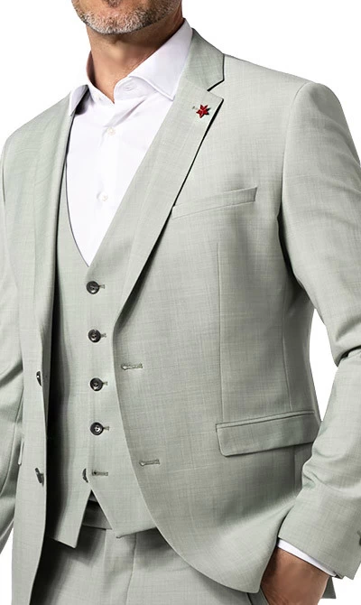 CINQUE Anzug Cimonopoli Mit Weste, Super Slim Fit, Schurwoll-Stretch, Salbei Meliert – Bild 4