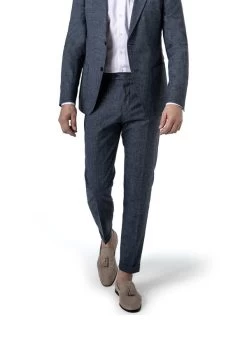 Strellson Hose Luc, Slim Fit, Baumwolle-Leinen, Dunkelblau Meliert