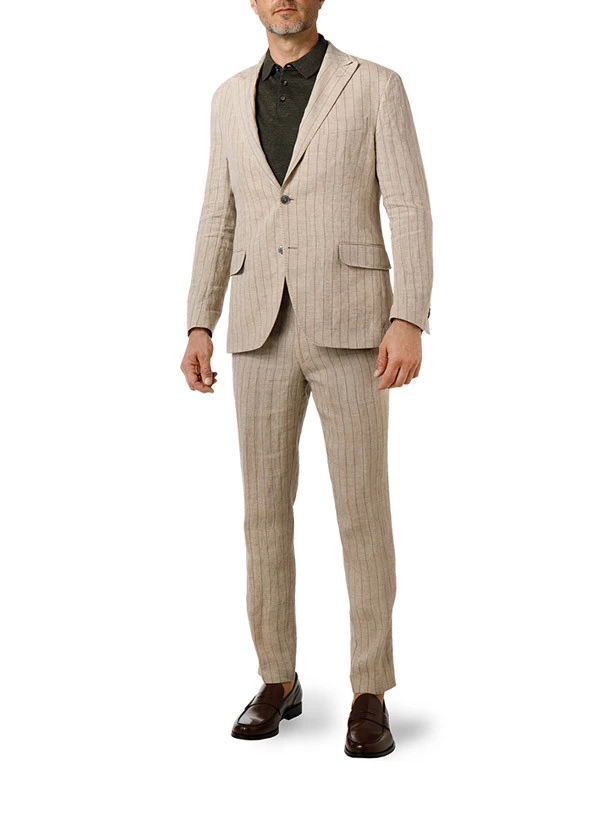 Oscar Jacobson Anzug, Reines Leinen, Beige Gestreift