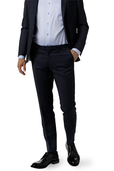 Hose, Slim Fit, Schurwolle, Marine Meliert