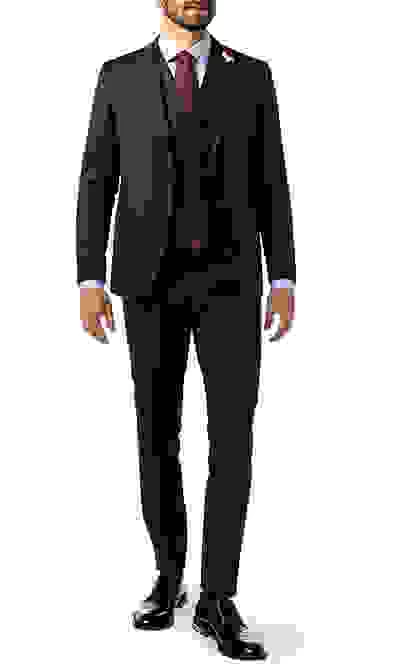 Anzug Mit Weste, Slim Fit, Schurwoll-Stretch, Marine Meliert – Bild 7