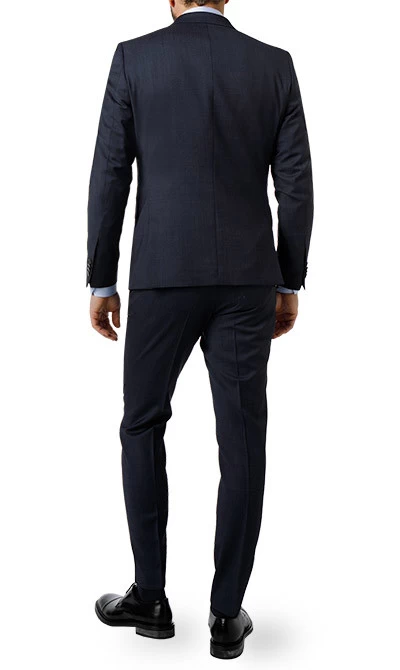 Anzug Mit Weste, Slim Fit, Schurwoll-Stretch, Marine Meliert – Bild 3