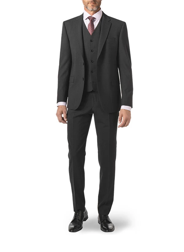 Digel Anzug Mit Weste, Modern Fit, Schurwolle, Anthrazit Meliert