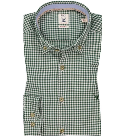 Pure Hemd, Slim Fit, Baumwolle, Grün Kariert