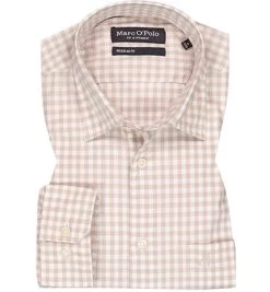 Marc O'Polo Hemd, Regular Fit, Bio Baumwolle, Beige-weiß Kariert