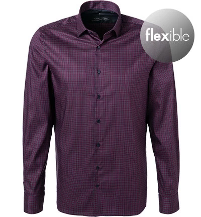 OLYMP Hemd, Body Fit, Mikrofaser Atmungsaktiv, Granat Kariert