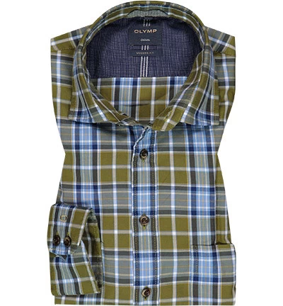 OLYMP Hemd, Modern Fit, Baumwolle, Olivgrün Kariert