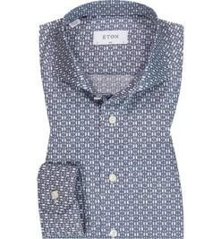 ETON Hemd, Slim Fit, Baumwolle, Dunkelblau Gemustert