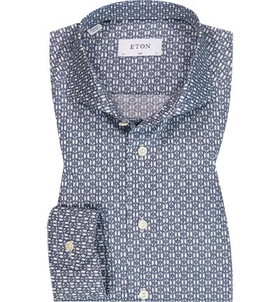 ETON Hemd, Slim Fit, Baumwolle, Dunkelblau Gemustert