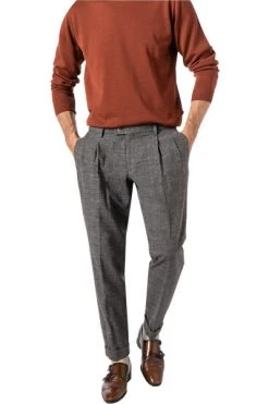 Bundfaltenhose Tarmac-U, Slim Fit, Baumwolle, Graubraun Meliert