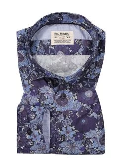 Hemd, Shaped Fit, Baumwolle CO2-Neutral, Indigo Gemustert
