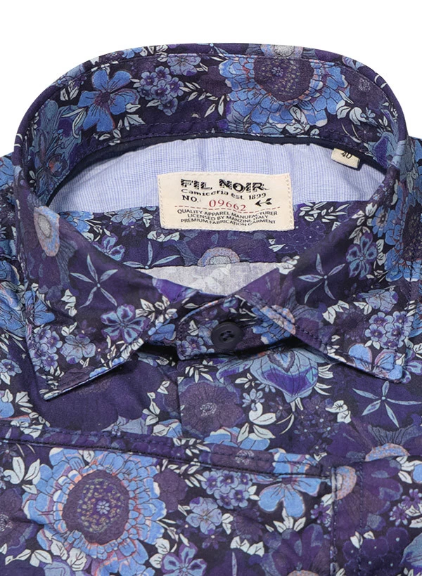 Hemd, Shaped Fit, Baumwolle CO2-Neutral, Indigo Gemustert – Bild 3