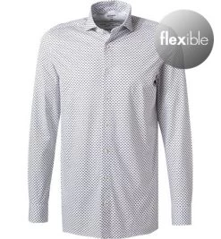 OLYMP Hemd, Modern Fit, Jersey, Weiß-beige Gemustert