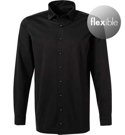 OLYMP Hemd, Modern Fit, Jersey Geruchshemmend, Extra Langer Arm, Schwarz