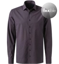 OLYMP Hemd, Modern Fit, Baumwoll-Stretch Geruchshemmend, Marine Gemustert