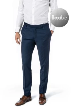 Hose, Shape Fit, Schurwoll-Stretch, Navy Meliert