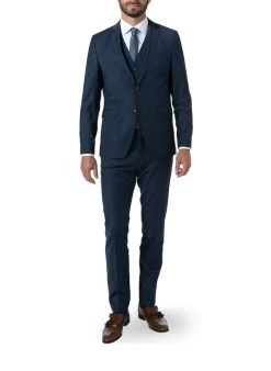 Anzug Mit Weste, Shape Fit, Schurwoll-Stretch, Navy Meliert