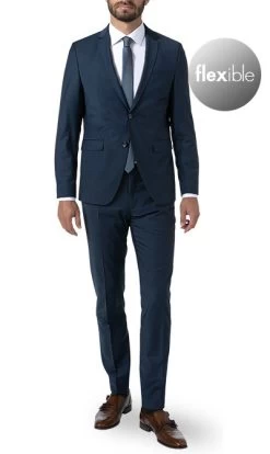 Anzug, Shape Fit, Schurwoll-Stretch, Navy Meliert