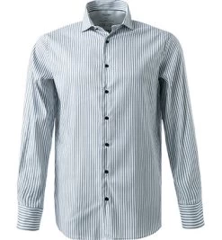 OLYMP Hemd, Body Fit, Mikrofaser Atmungsaktiv, Dunkelblau-weiß Gestreift