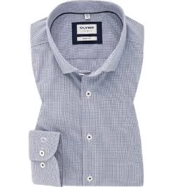 OLYMP Hemd, Body Fit, Baumwoll-Stretch, Extra Langer Arm, Marineblau Kariert