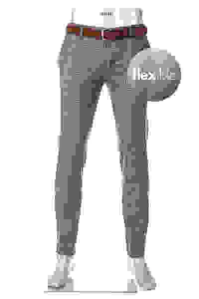 Alberto Hose Rob, Slim Fit, Jersey, Grau-blau Kariert – Bild 7