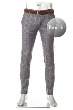 Alberto Hose Rob, Slim Fit, Jersey, Grau-blau Kariert