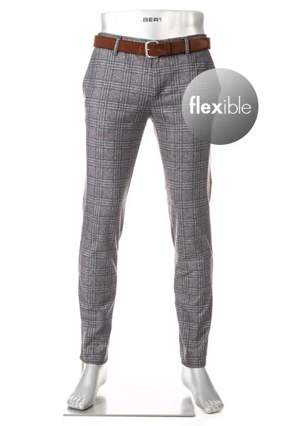 Alberto Hose Rob, Slim Fit, Jersey, Grau-blau Kariert