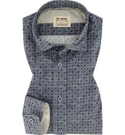 Hemd, Shaped Fit, Baumwolle CO2-Neutral, Blau Gemustert