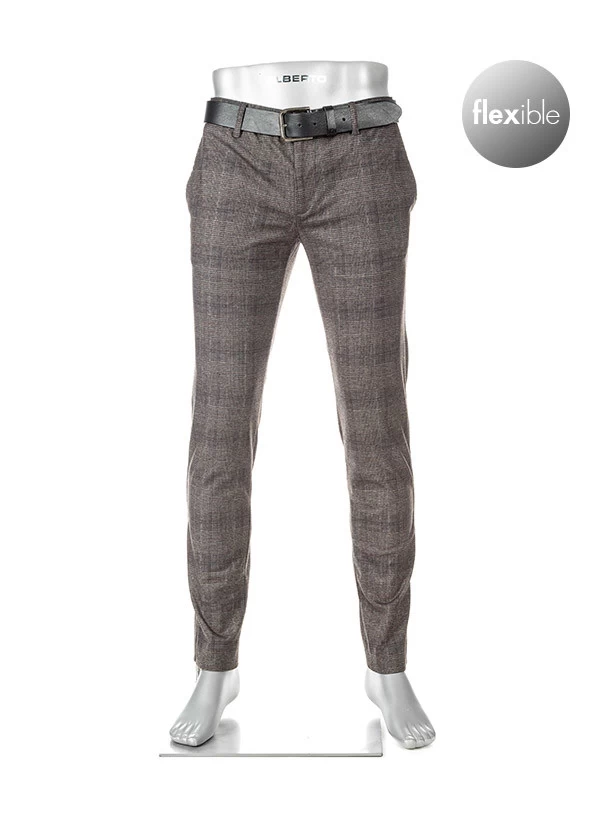 Alberto Hose Rob, Slim Fit, Jersey, Braun-dunkelgrau Kariert