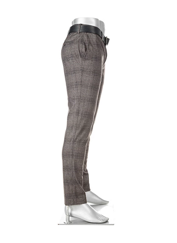 Alberto Hose Rob, Slim Fit, Jersey, Braun-dunkelgrau Kariert – Bild 6