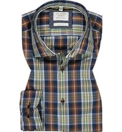 OLYMP Hemd, Body Fit, Baumwolle, Marine-hellbraun Kariert