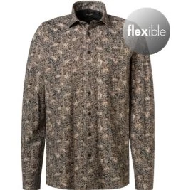 OLYMP Hemd, Modern Fit, Jersey Geruchshemmend, Braun Gemustert