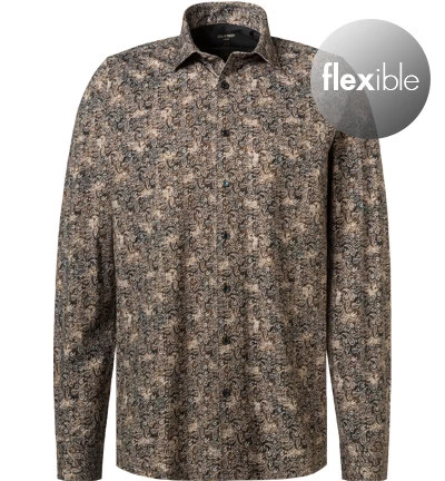 OLYMP Hemd, Modern Fit, Jersey Geruchshemmend, Braun Gemustert