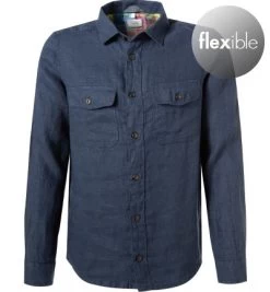 OLYMP Hemd, Body Fit, Reines Leinen, Nachtblau